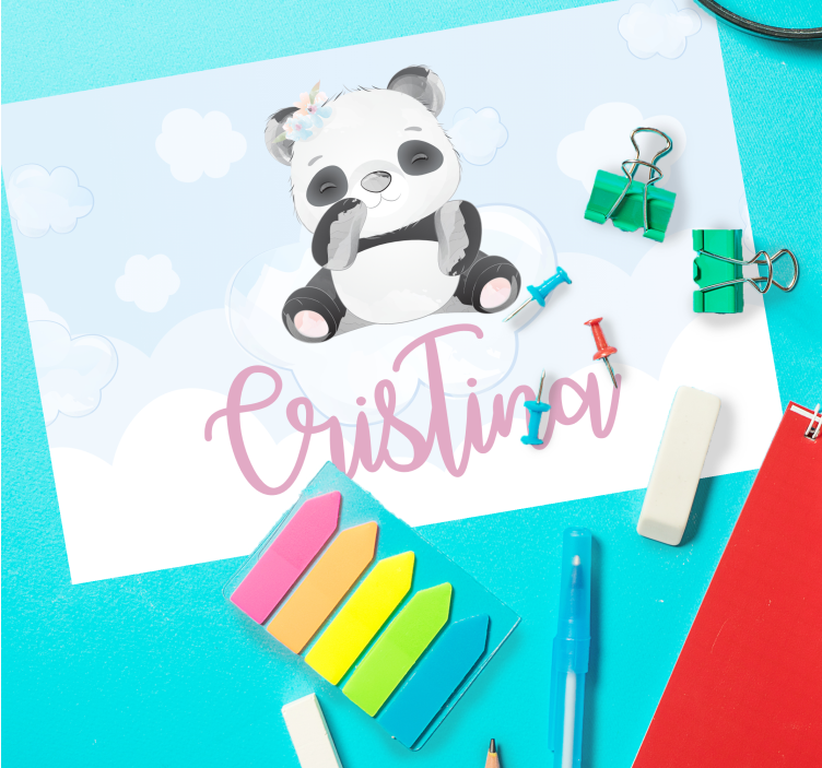 Cute panda for girl with name children placemat - TenStickers