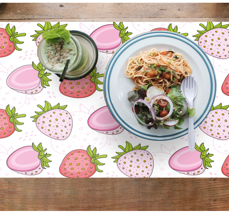 Cute pink red strawberries modern placemats - TenStickers