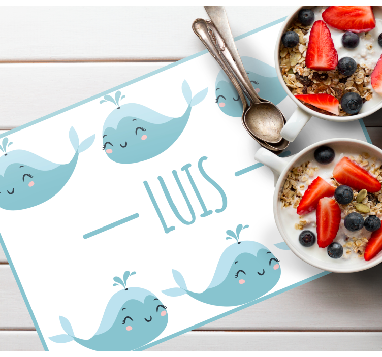 Cute whale personalised vinyl placemats - TenStickers