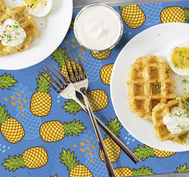 Pineapples on blue background original placemat - TenStickers