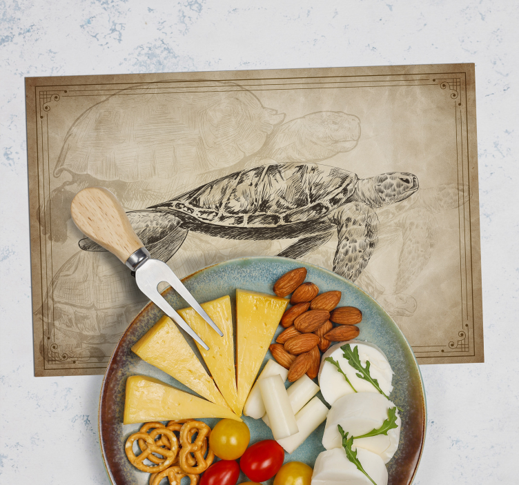 Sepia Hand Drawn Turtle animal placemats - TenStickers