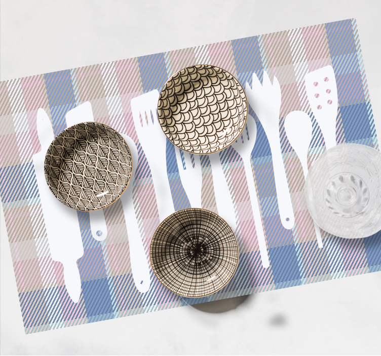Tartan pattern with utensils modern placemats - TenStickers