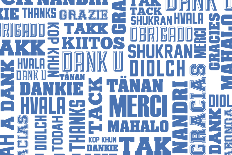 Thanks in many languages restaurant placemats - TenStickers