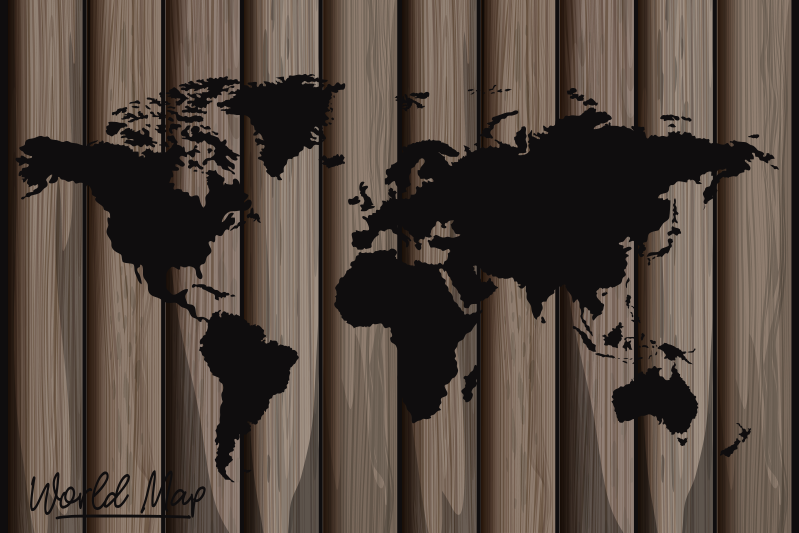 Wooden pattern with world map placemats - TenStickers