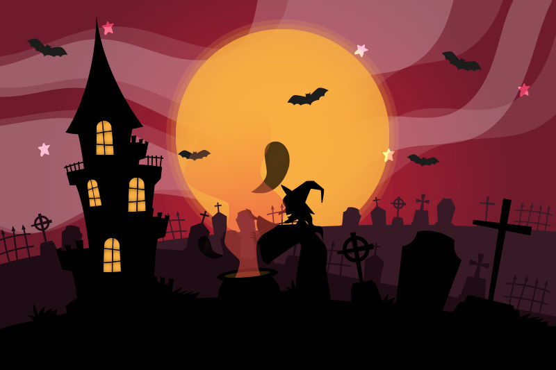 Witch flying castle and moon Halloween placemat - TenStickers