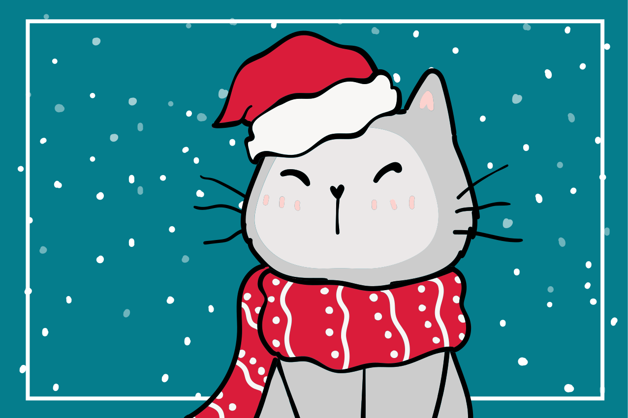 Christmas placemats cheerful cat santa - TenStickers