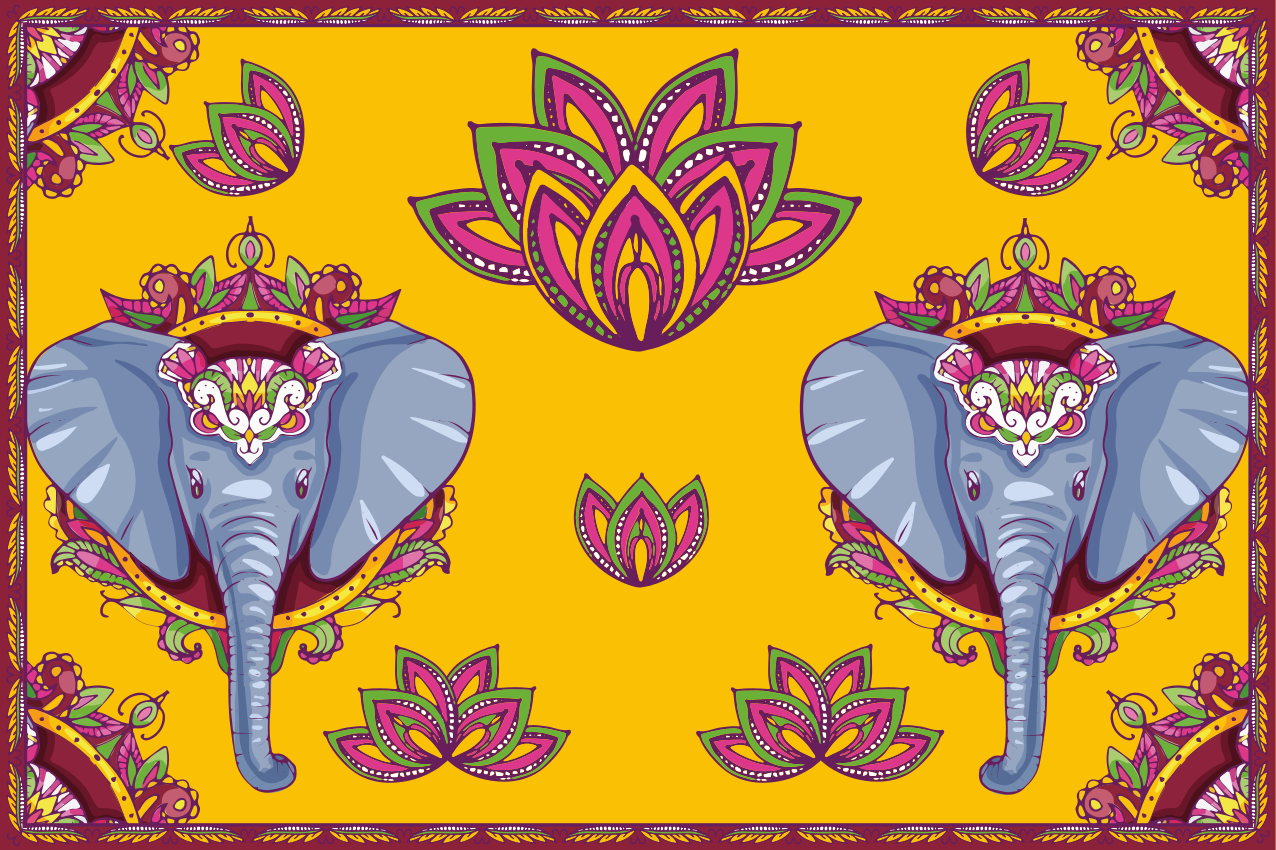 Indian art patterned elephant Vinyl placemats - TenStickers