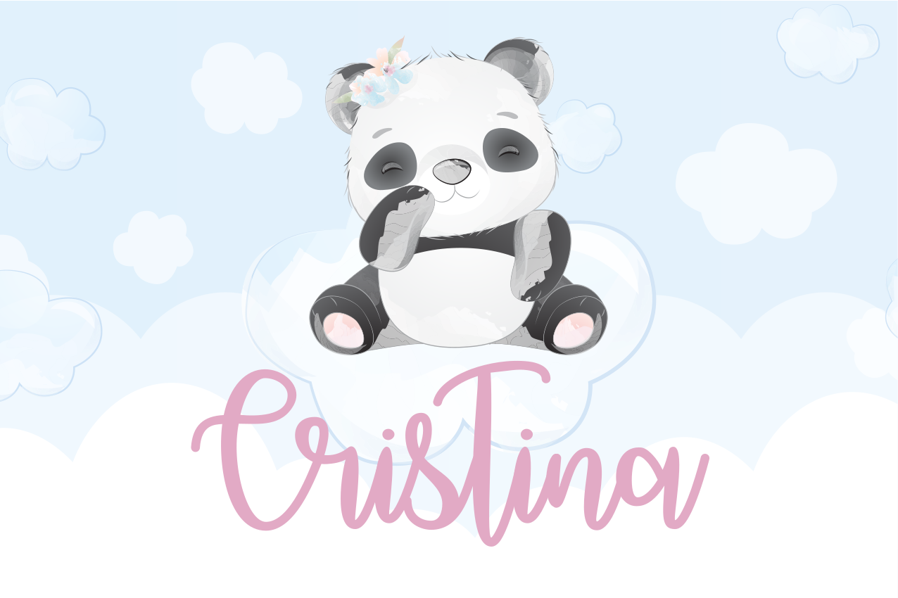 Cute panda for girl with name children placemat - TenStickers