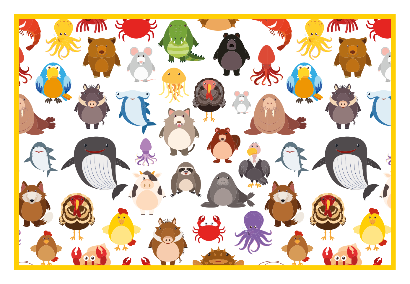 Children placemats colorful animal collection - TenStickers