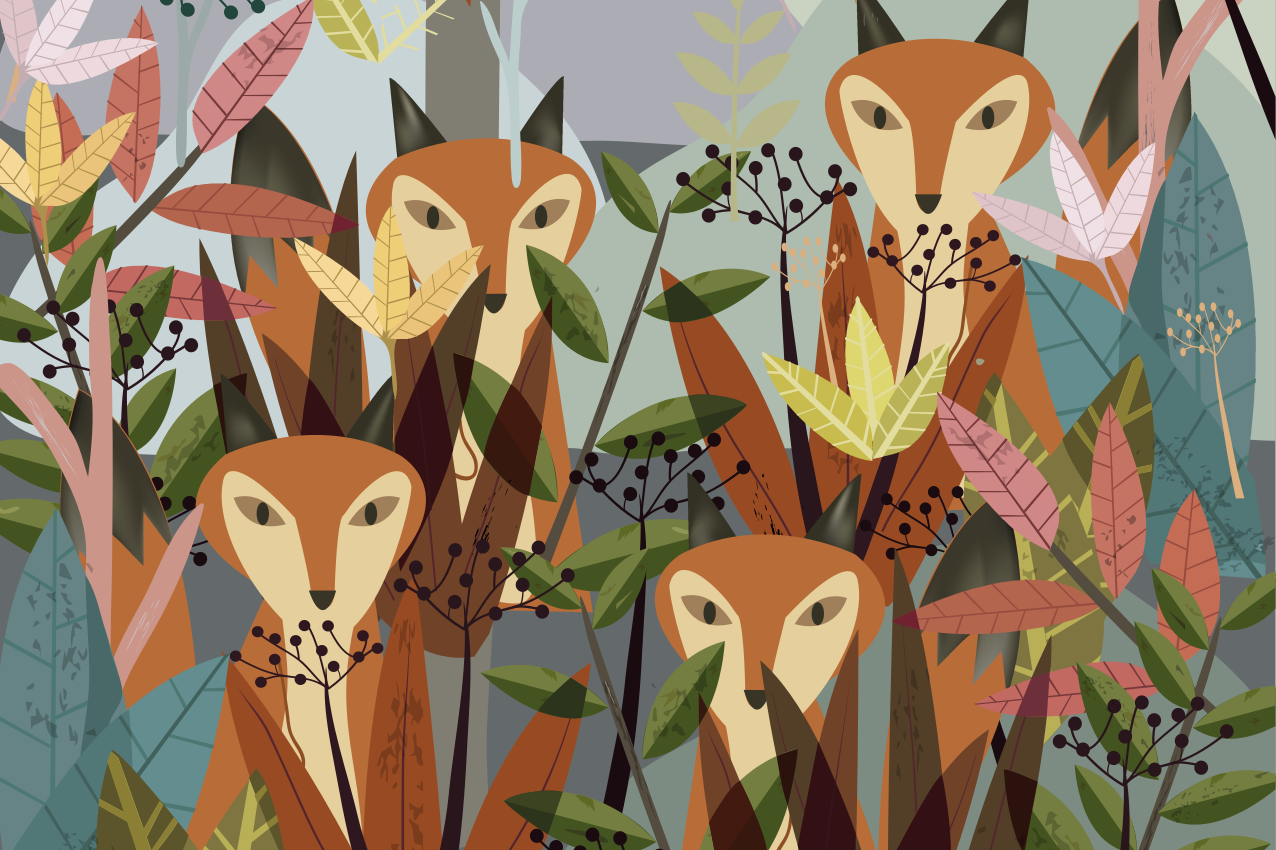 Foxes Among Leaves original placemats - TenStickers