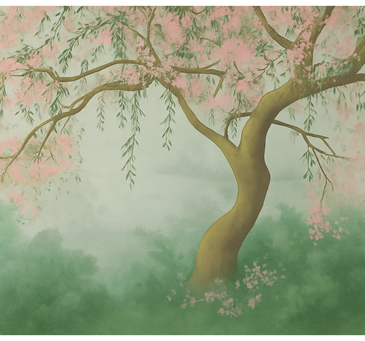 Ethereal cherry blossom mural for living room - TenStickers