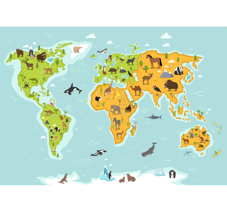 Animal world map wall mural - TenStickers