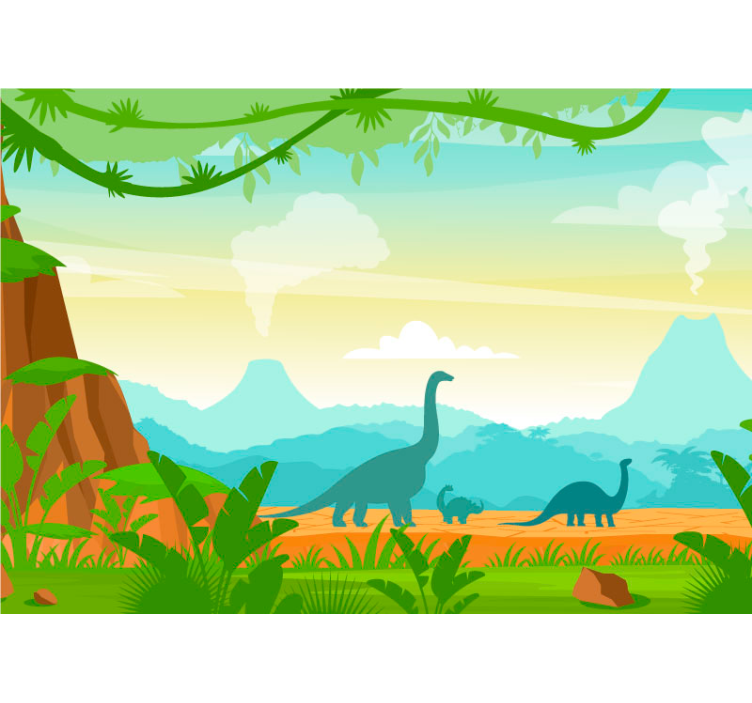 Jungle wall mural dinosaurs in jungle - TenStickers