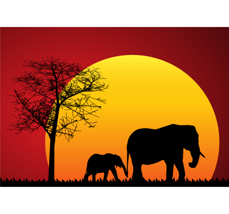 Elephants during Dusk animal wall mural - TenStickers