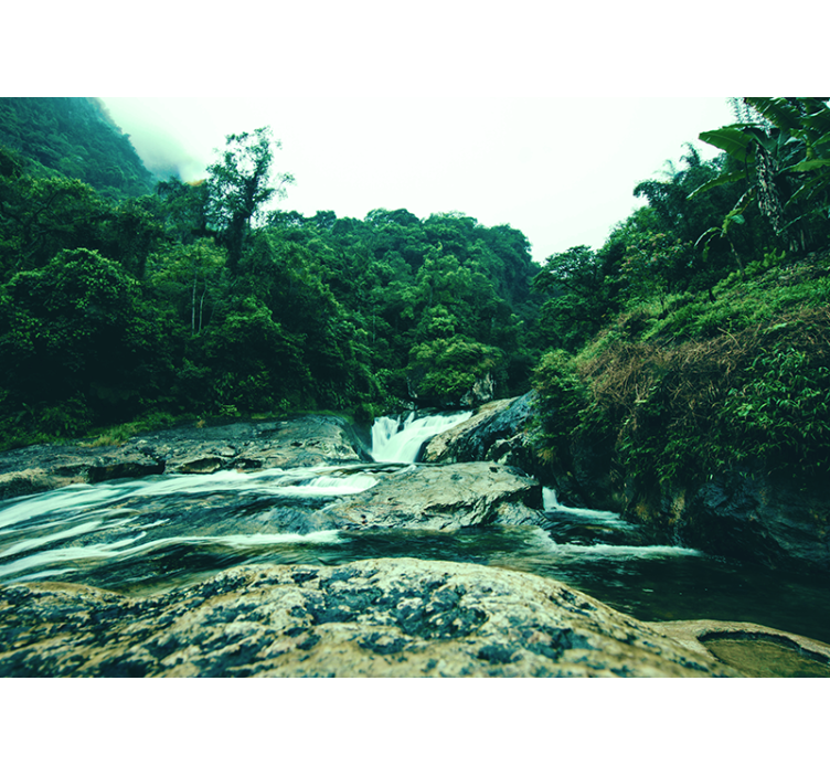 Serene Green Scene waterfall mural - TenStickers