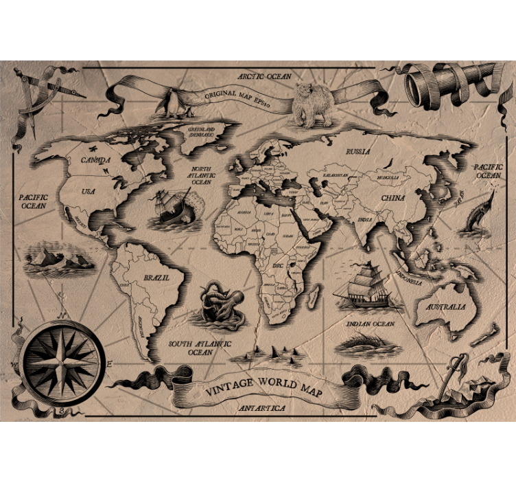 World map wall mural vintage worldwide map - TenStickers