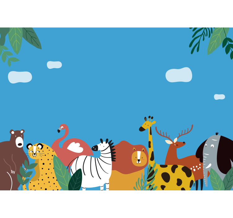 Animal wall mural colorful animal procession - TenStickers
