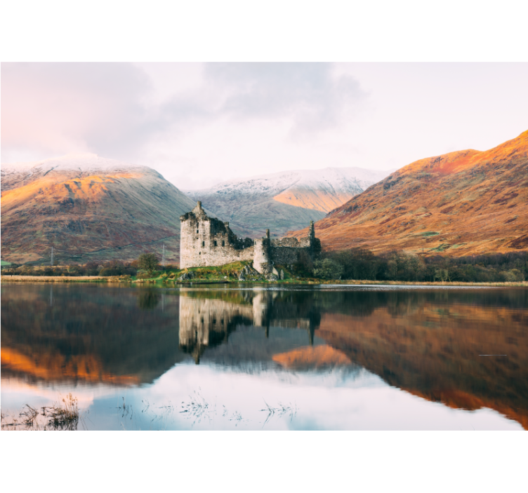 Scottish castle reflection landscape mural wallpaper - TenStickers