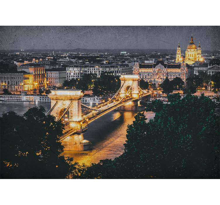 City wall mural chain bridge nightscape - TenStickers