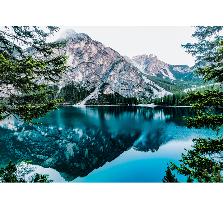 Landscape mural wallpaper mountain reflection lake - TenStickers