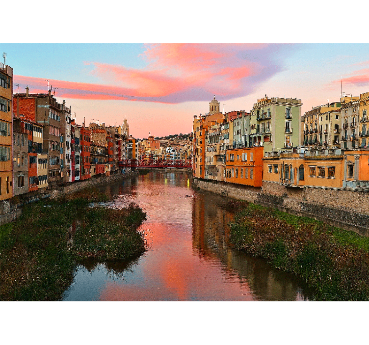 City wall mural girona river sunset - TenStickers