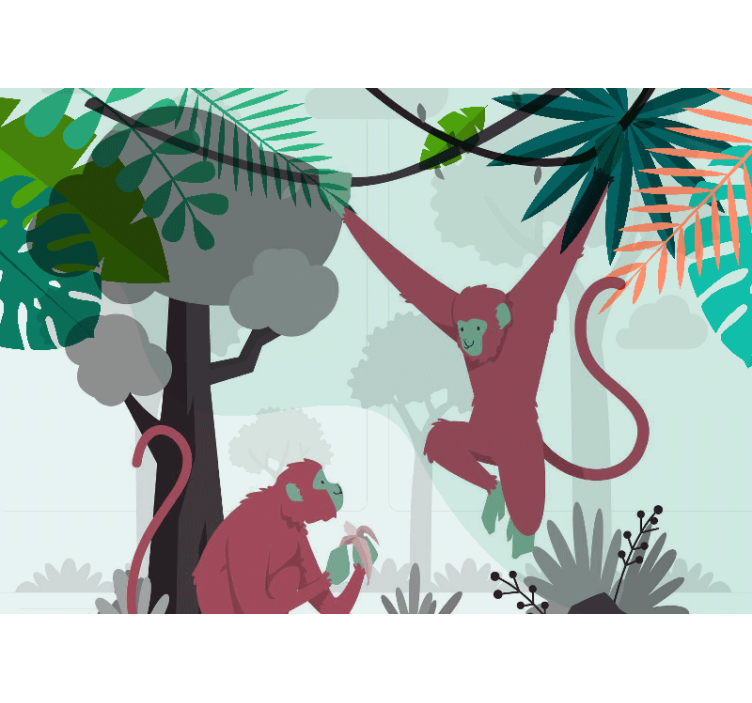 Animal wall mural swinging monkeys play - TenStickers