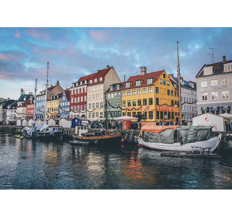 Vibrant lakeside cottages city wall mural - TenStickers