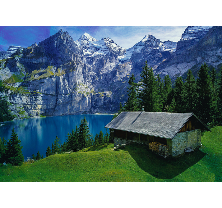 Landscape mural wallpaper mountain lake view - TenStickers