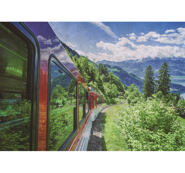 Landscape mural wallpaper mountain railway adventure - TenStickers