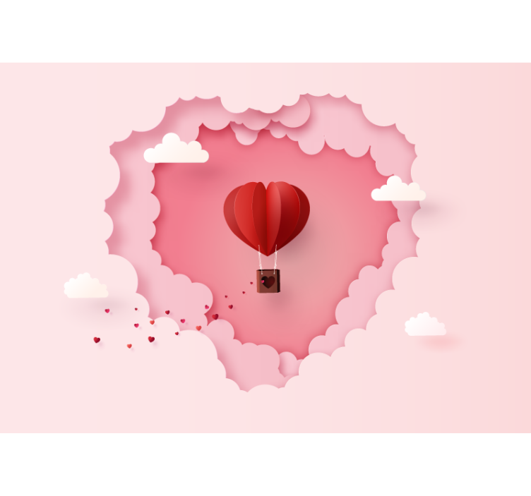 Love wall mural heart hot air balloon - TenStickers