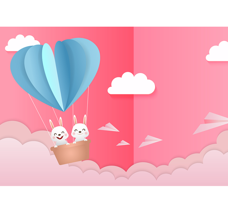 Love wall mural balloons and bunnies - TenStickers