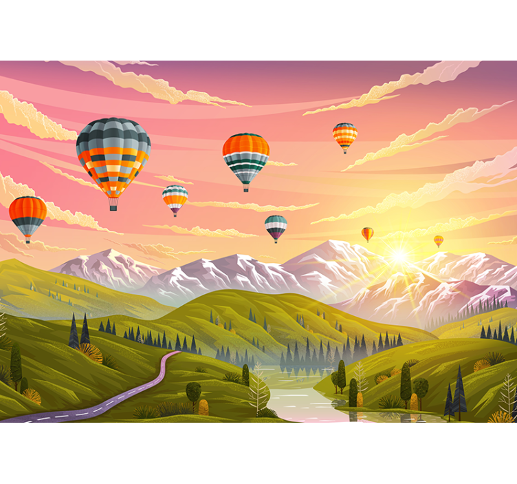 Landscape mural wallpaper hot air balloons - TenStickers