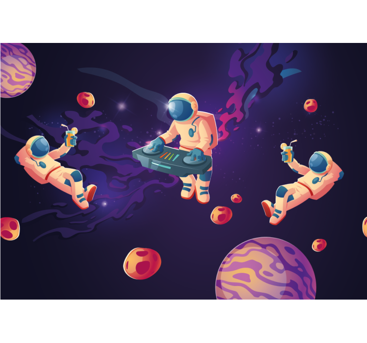 Space mural astronauts floating in space - TenStickers