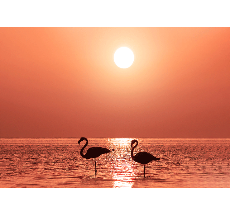 Animal wall mural flamingo sunset scene - TenStickers