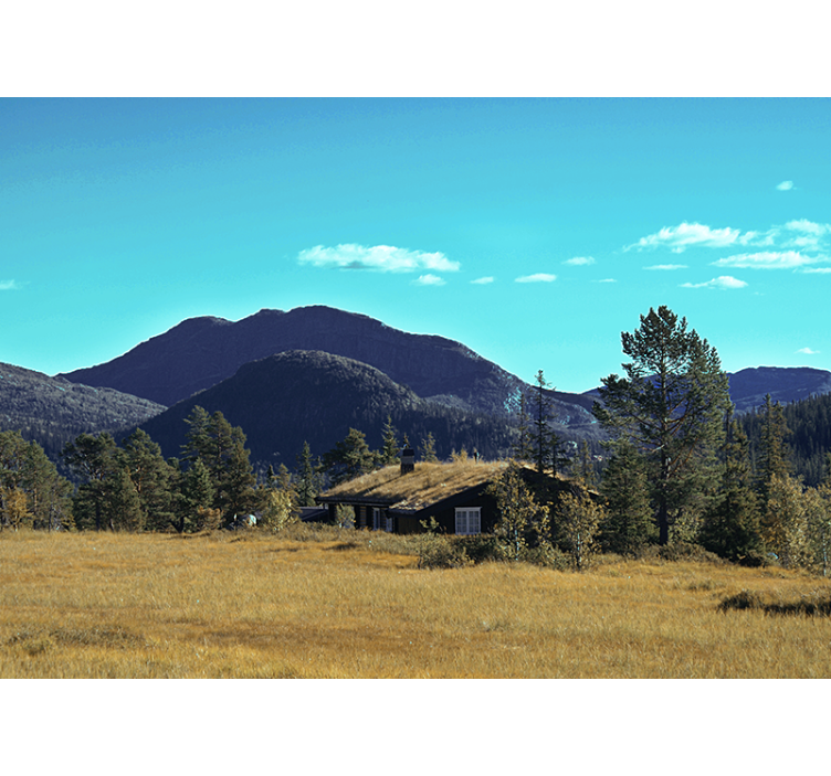 Landscape mural wallpaper mountain cabin getaway - TenStickers