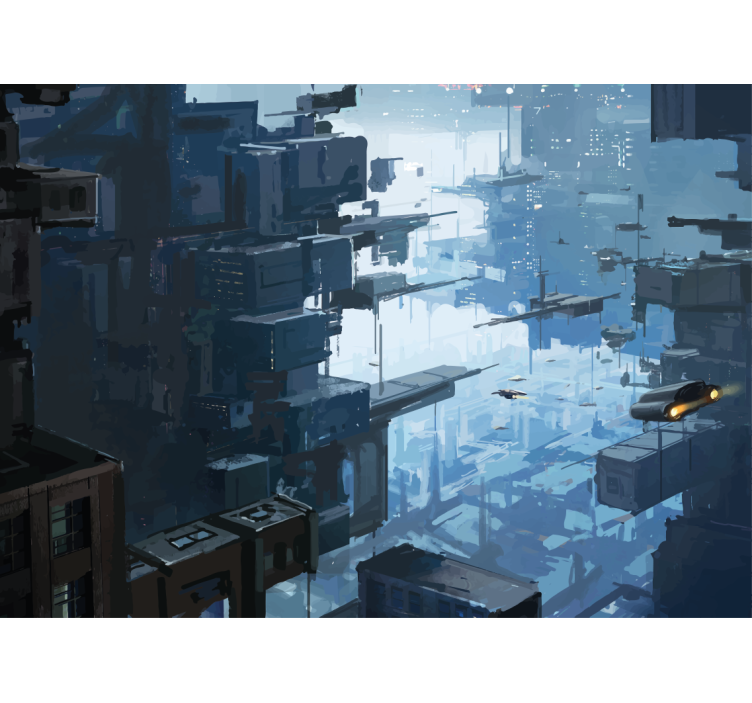 Futuristic city with spaceships wall mural - TenStickers