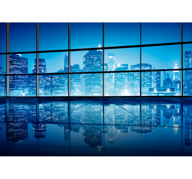 City wall mural urban nightscape reflection - TenStickers