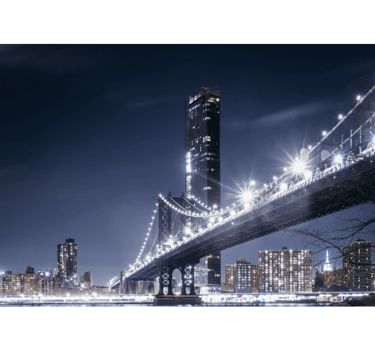 New york wall mural brooklyn bridge night scene - TenStickers