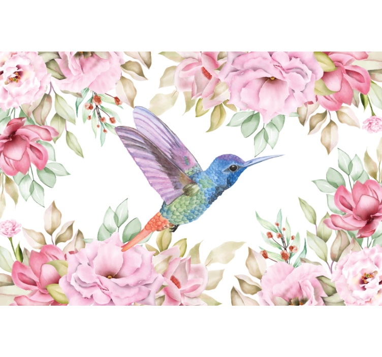 Flower mural hummingbird among blossoms - TenStickers