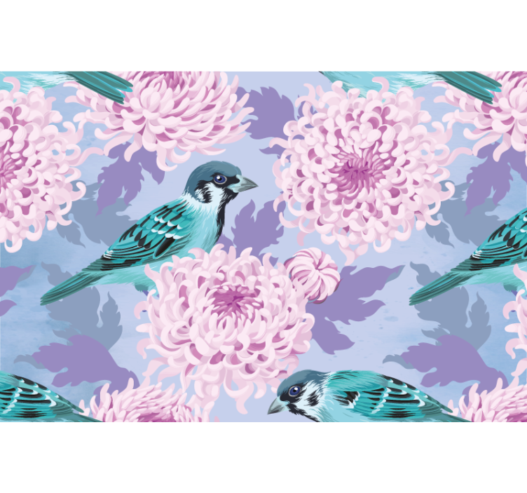 Flower mural blue bird blooms - TenStickers