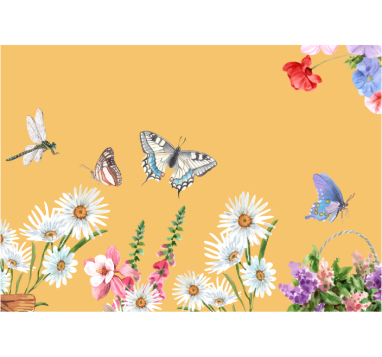 Flower mural butterfly floral scene - TenStickers