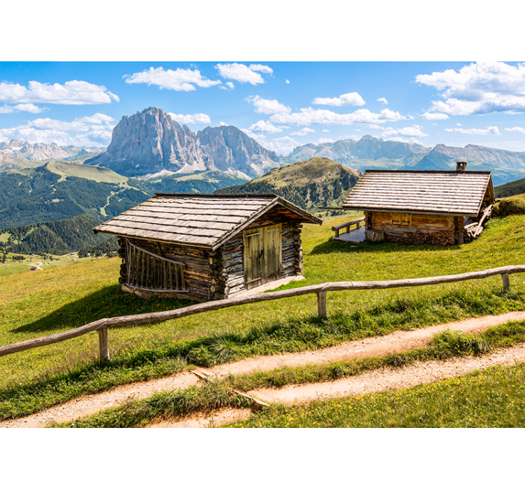 Landscape mural wallpaper scenic mountain cabins - TenStickers