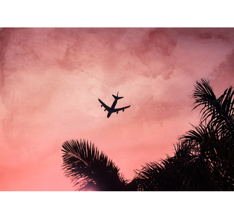 Airplane under cloudy sky tree mural - TenStickers