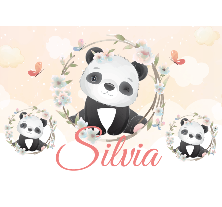 Animal wall mural panda with flowers - TenStickers