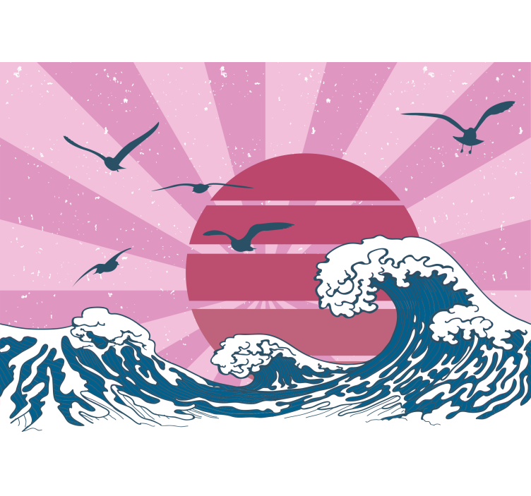 Landscape mural wallpaper waves and sunset - TenStickers
