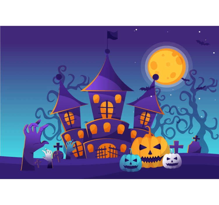 Halloween mural haunted castle scene - TenStickers
