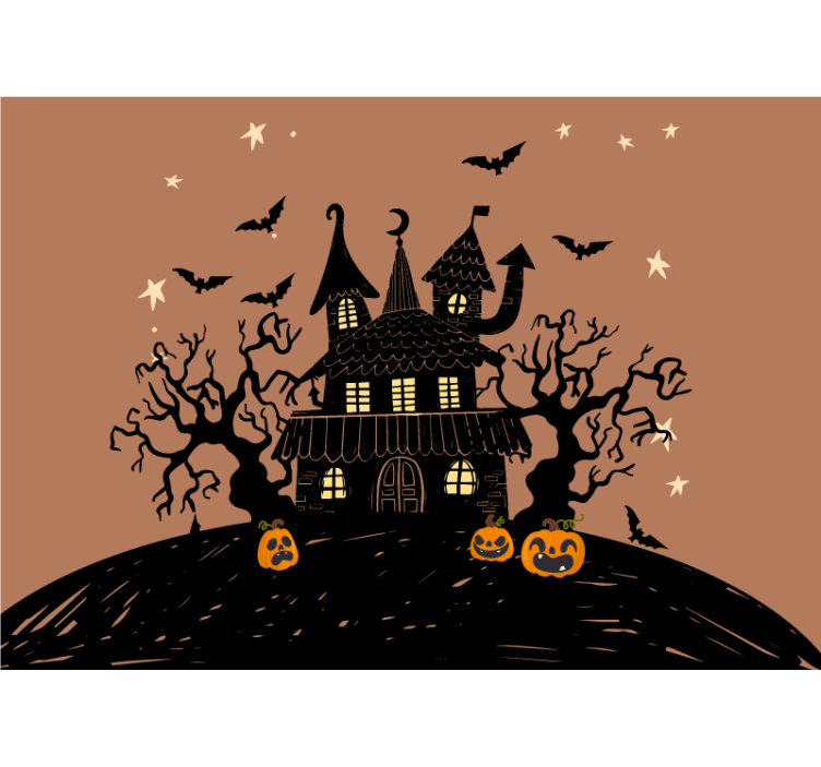 Halloween mural haunting pumpkin castle - TenStickers