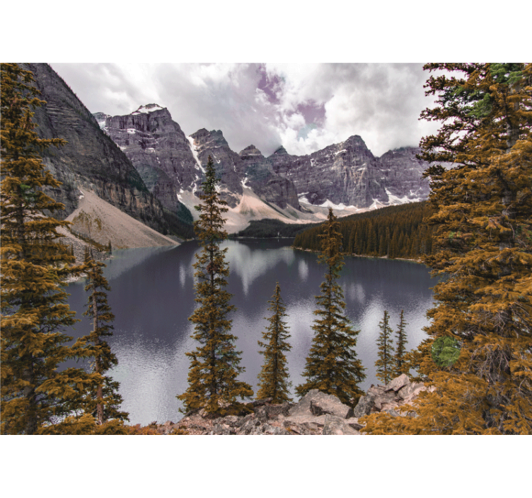 Landscape mural wallpaper peaceful mountain lake - TenStickers