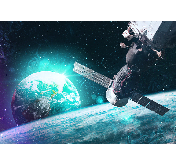 Space mural of a spacecraft orbiting earth - TenStickers