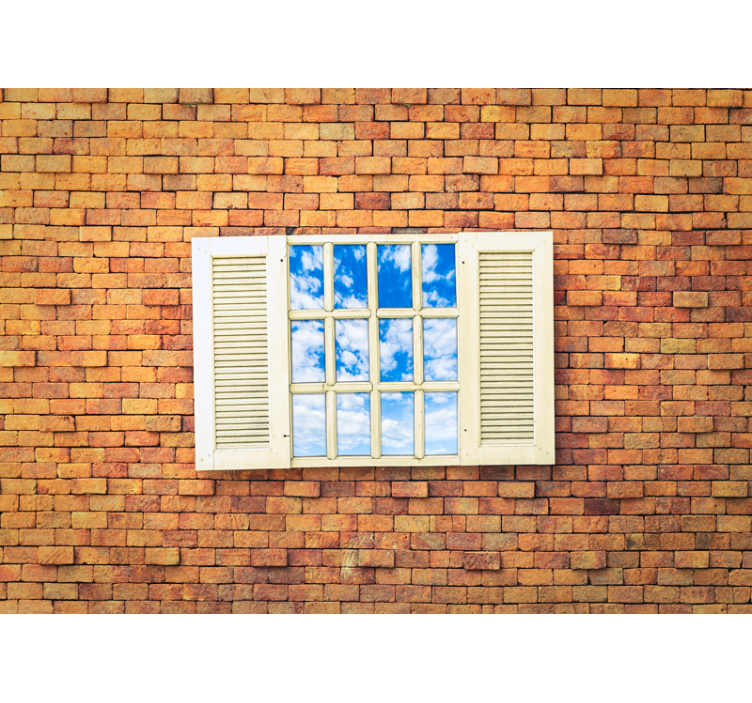 Stone wall mural open window view - TenStickers